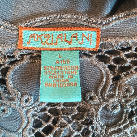 Akualani Lined Blue Dress with Lace Accent & Tieback Size L - Picture 4 of 11